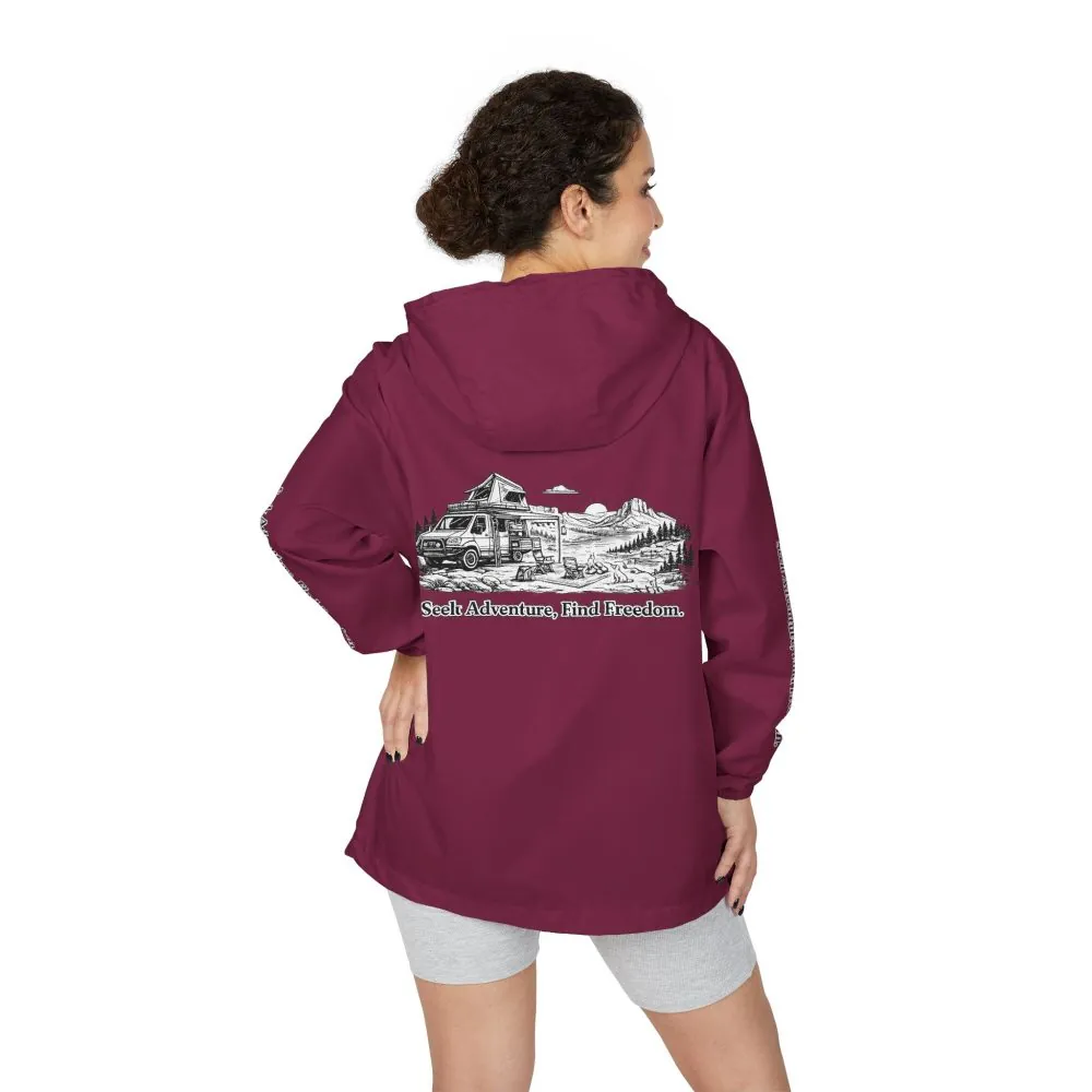 Unisex Full-Zip Windbreaker Jacket — "Seek Adventure, Find Freedom" (Design "Minimal-Line")