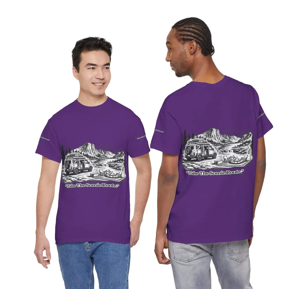 Unisex Heavy Cotton Tee — "Take The Scenic Route" Design Minimal-Line