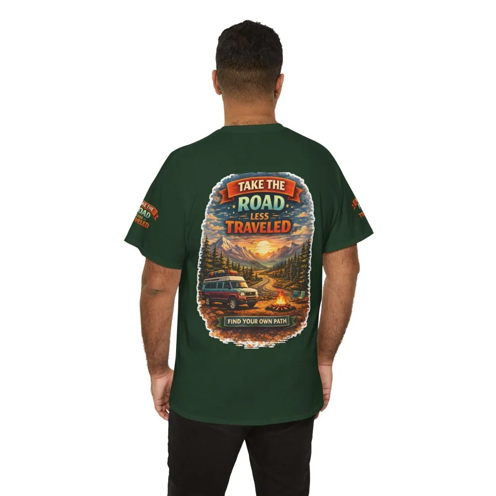 Unisex Heavy Cotton Tee — "Take The Road Less Traveled" Design Scenic-Line