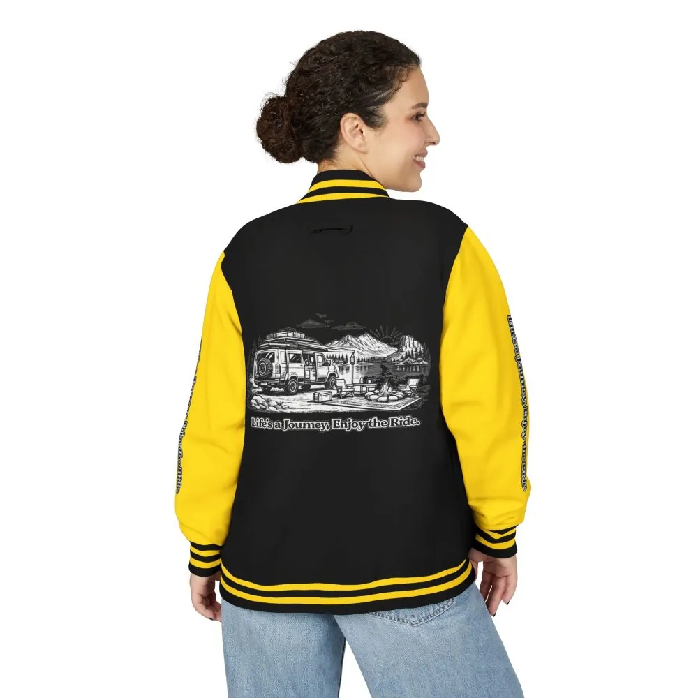 Unisex Heavyweight Letterman Jacket — "Lifes A Journey,Enjoy The Ride" Travel Varsity Coat