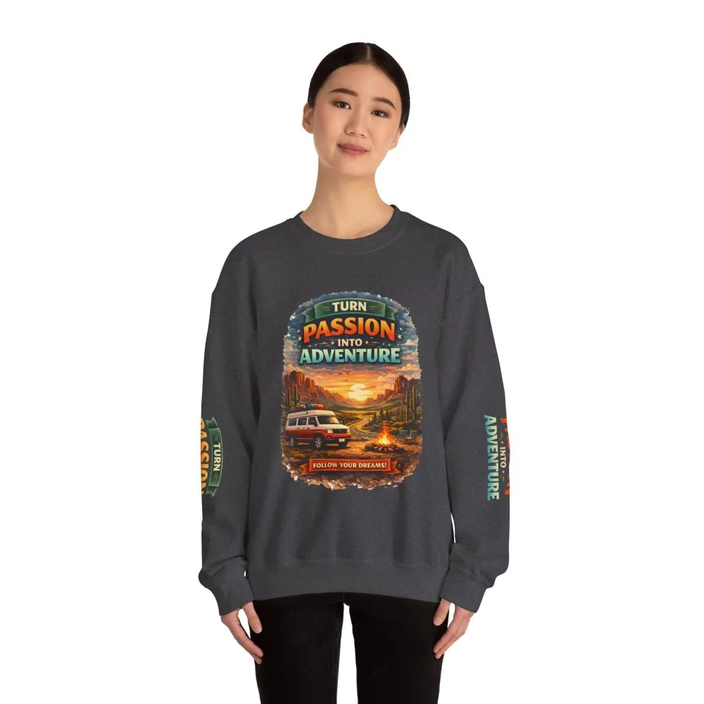 17369532474801331900_2048.jpeg Unisex Heavy Blend™ Crewneck Sweatshirt — "Turn Passion Into Adventure" Design Scenic-Line