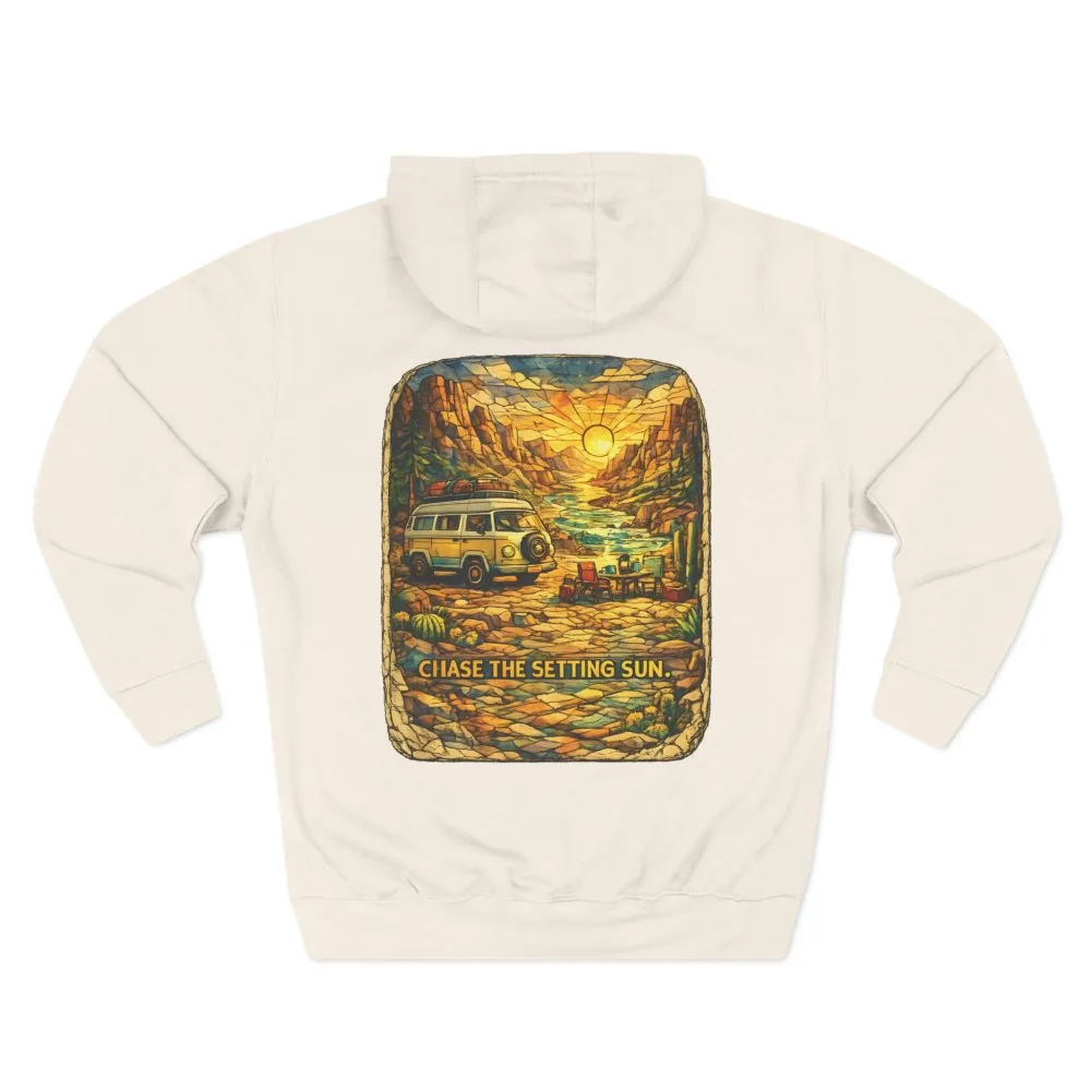 Three-Panel Fleece Hoodie - "Chase The Settings Sun" Design Cubic-Line