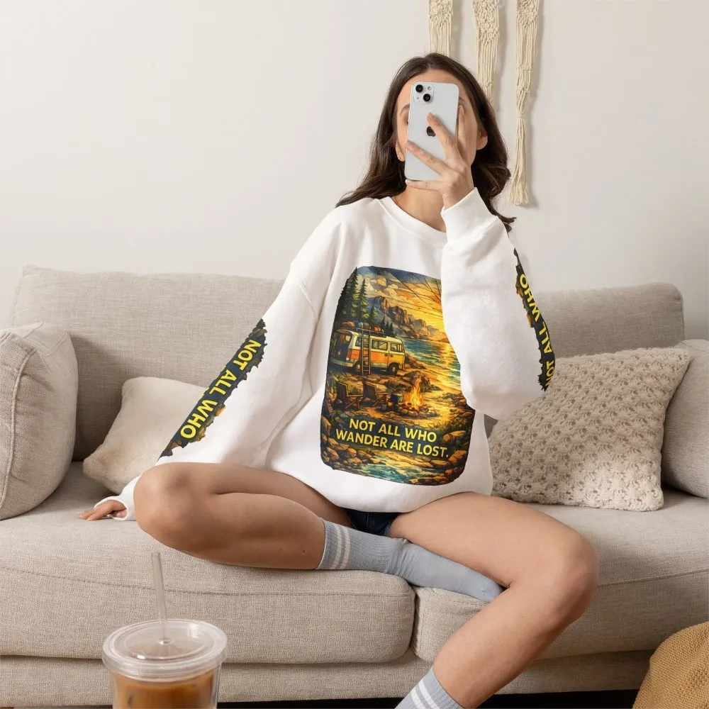 Unisex Heavy Blend™ Crewneck Sweatshirt — "Not All Who Wander Are Lost" Design Cubic-Line