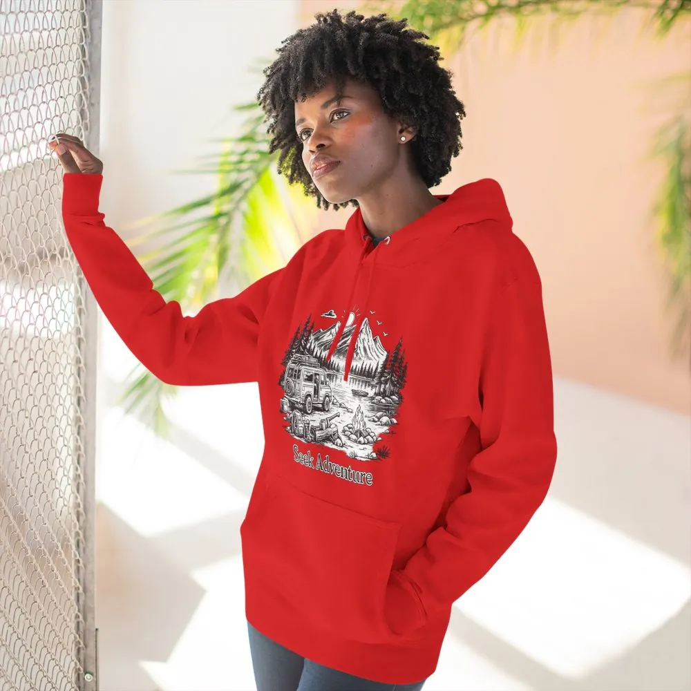 Three-Panel Fleece Hoodie - "Seek Adventure" Design Minimal-Line