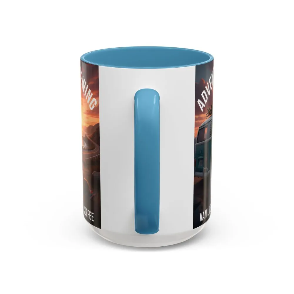 Accent Coffee Mug (11, 15oz) — "Adventure is brewing"