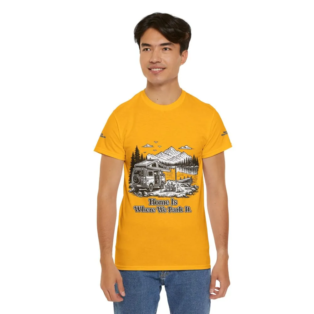 17387473541250119321_2048.jpeg Unisex Heavy Cotton Tee — "Home Is Where You Park It" Design Minimal-Line