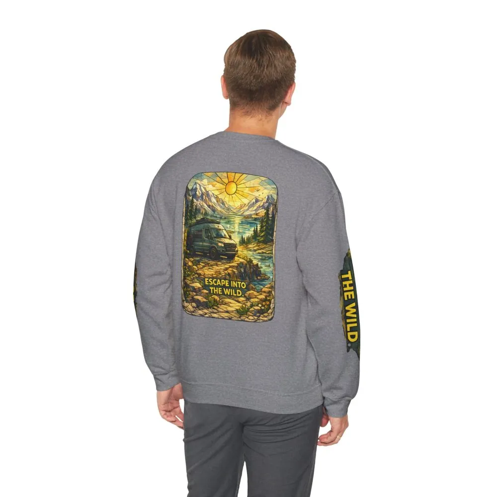 Unisex Heavy Blend™ Crewneck Sweatshirt — "Escape Into The Wild" Design Cubic-Line