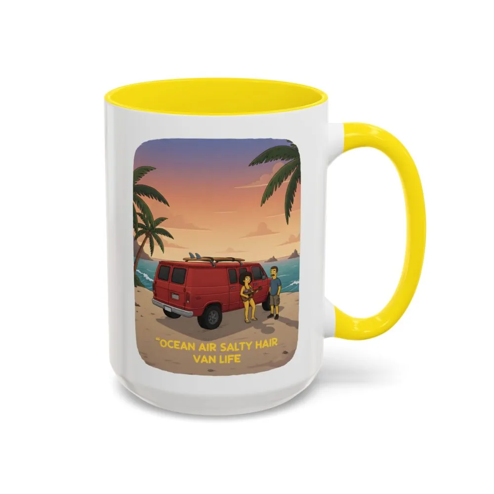 Accent Coffee Mug (11, 15oz) — "Ocean Air Salty Hair Van Life" Design Sitcom-Line
