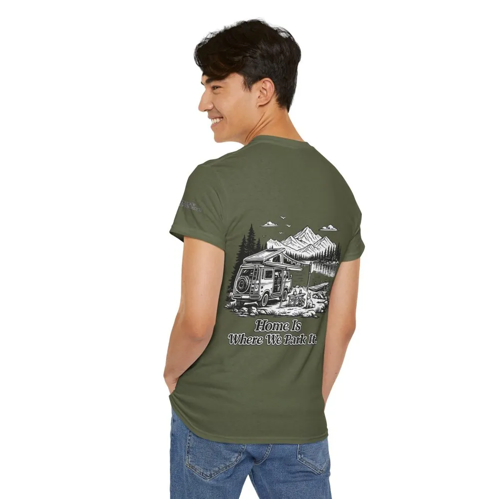 17395549650120107181_2048.jpeg Unisex Heavy Cotton Tee — "Home Is Where You Park It" Design Minimal-Line