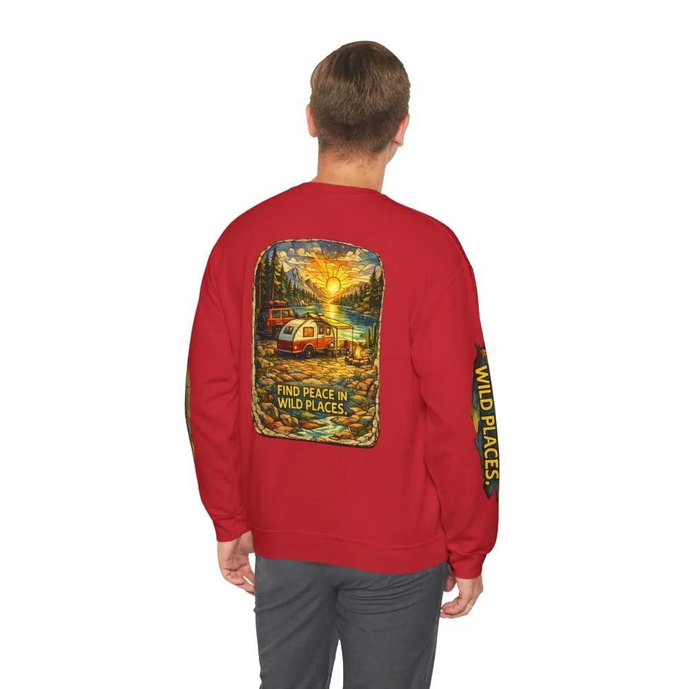 Unisex Heavy Blend™ Crewneck Sweatshirt — "Find Peace In Wild Places" Design Cubic-Line