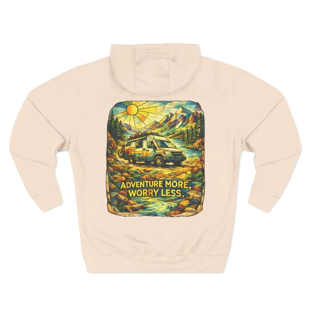 17412337410209671076_2048.jpeg Three-Panel Fleece Hoodie - "Adventure More Worry Less" Design Cubic-Line