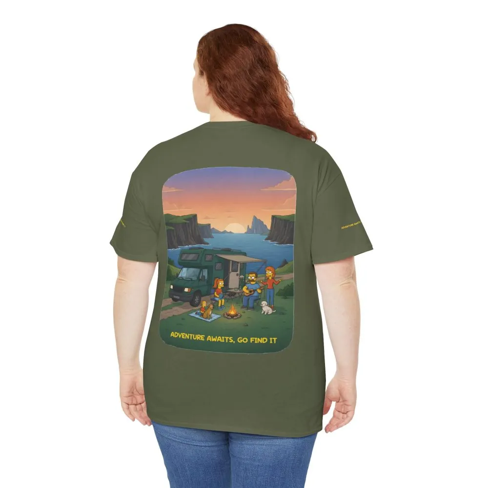 Unisex Heavy Cotton Tee — "Adventure Awaits-Go Find It" Design Sitcom-Line