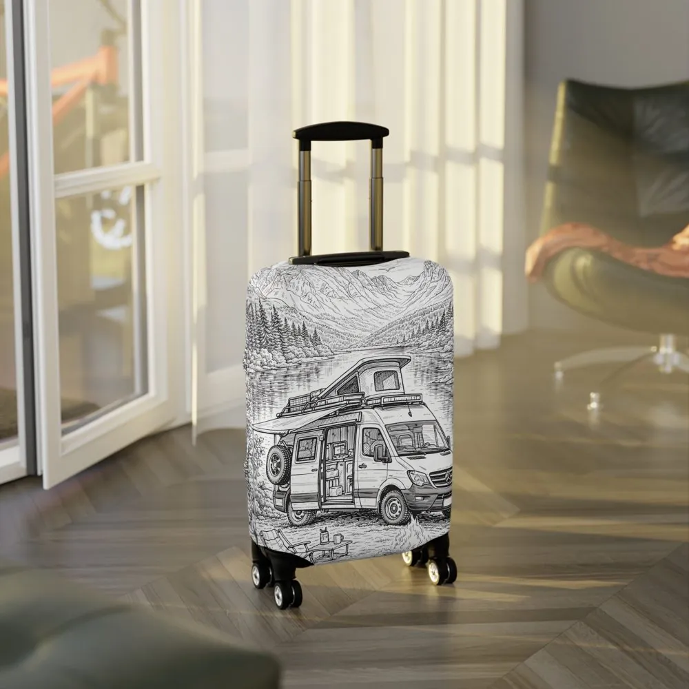 Luggage Cover — Adventure Camper Sketch Travel Suitcase