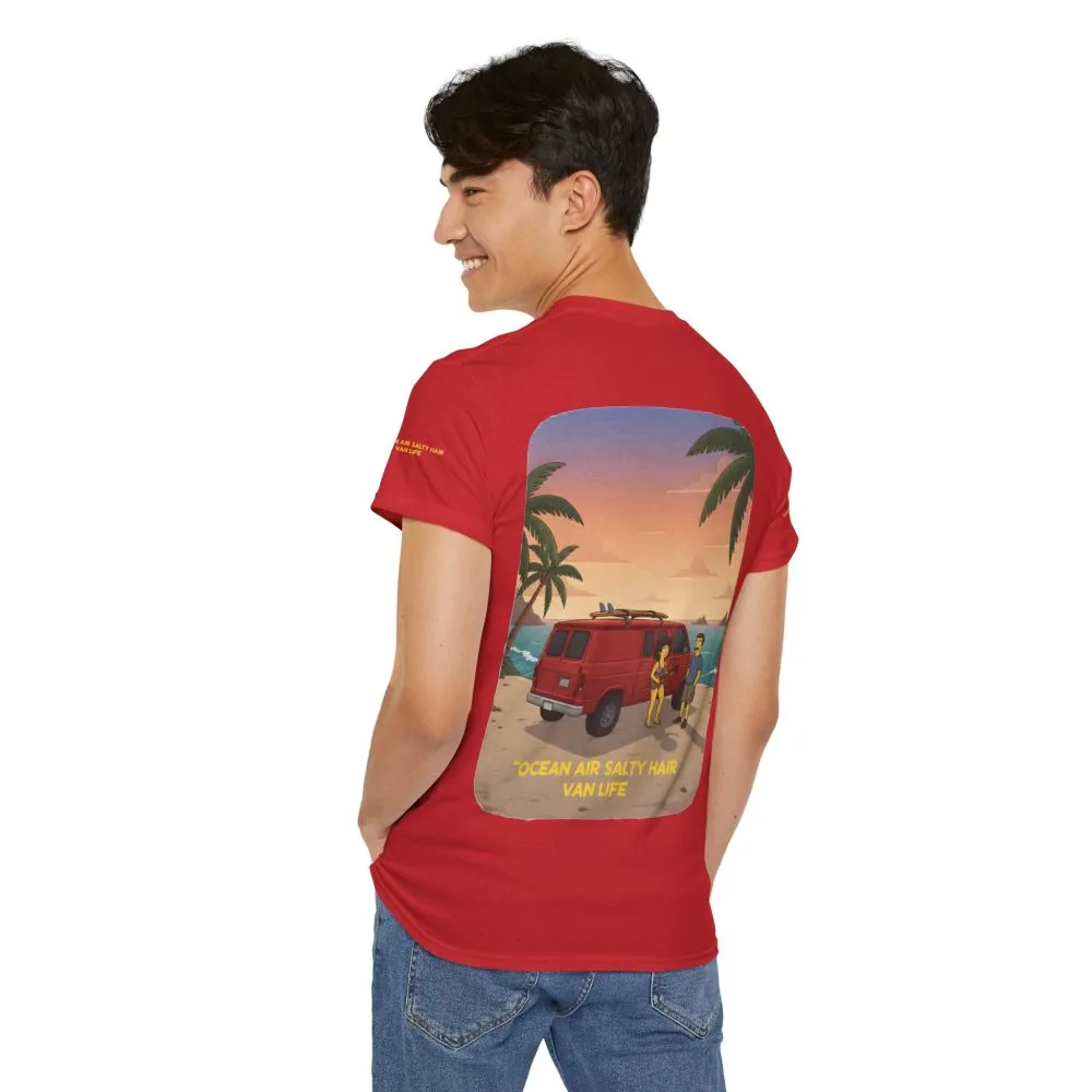 Unisex Heavy Cotton Tee — "Ocean Air Salty Hair Van Life" Design Sitcom-Line