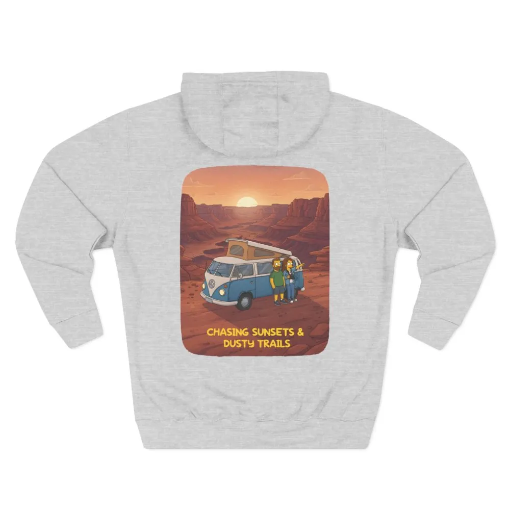 Three-Panel Fleece Hoodie - "Chasing Sunsets And Dusty Trails" Design Sitcom-Line