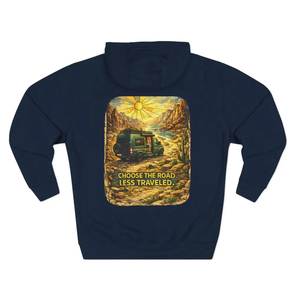 Three-Panel Fleece Hoodie - "Choose The Road Less Traveled" Design Cubic-Line
