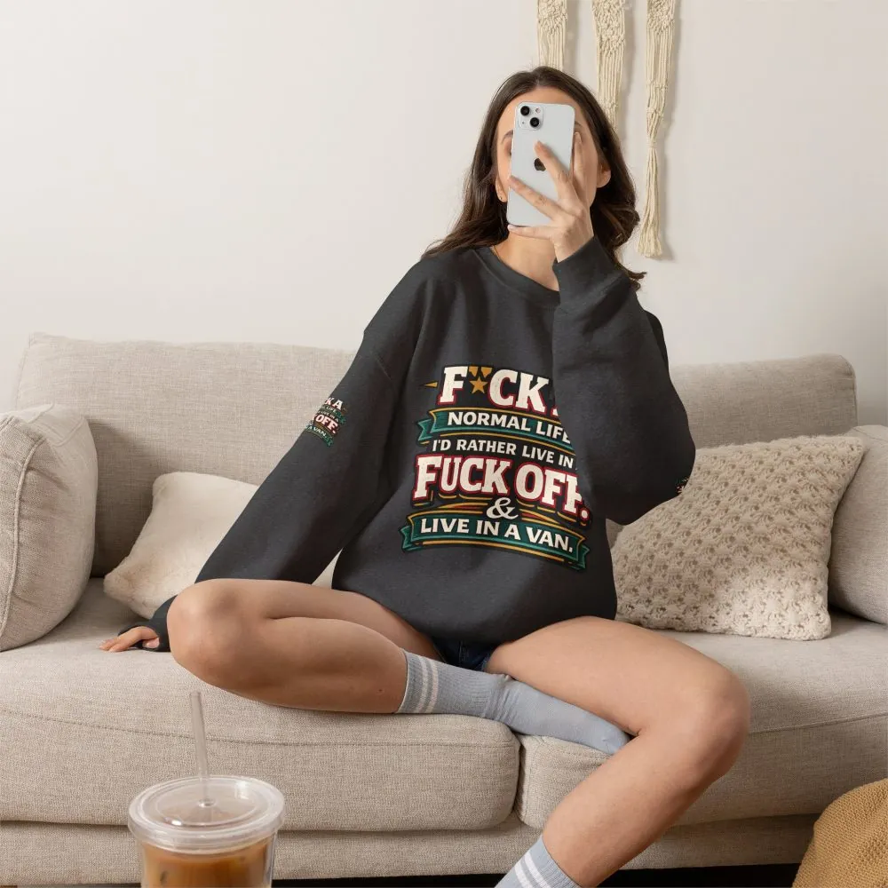 Unisex Heavy Blend™ Crewneck Sweatshirt — "Fuck A Normal Life" Design F**K-Line