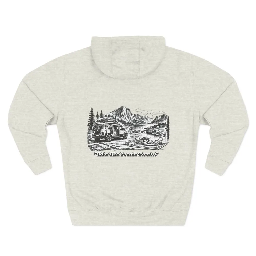 17439147781690776929_2048.jpeg Three-Panel Fleece Hoodie - "Take The Scenic Route" Design Minimal-Line