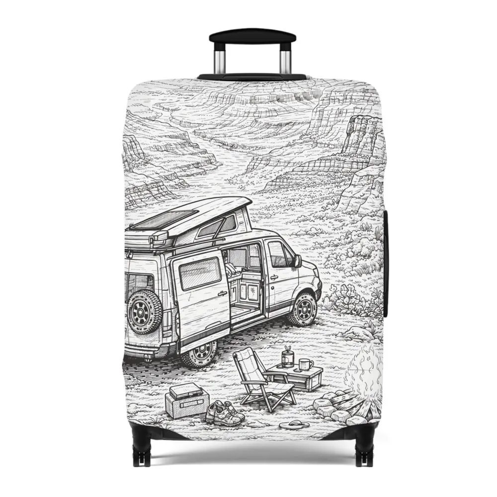 Luggage Cover — Adventure Camper Sketch Travel Suitcase