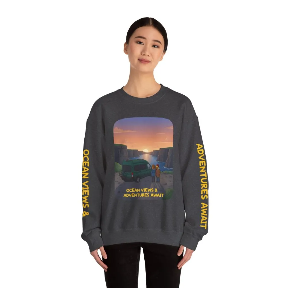 17443367197436652892_2048.jpeg Unisex Heavy Blend™ Crewneck Sweatshirt — "Ocean Views-Adventures Awaits" Design Sitcom-Line