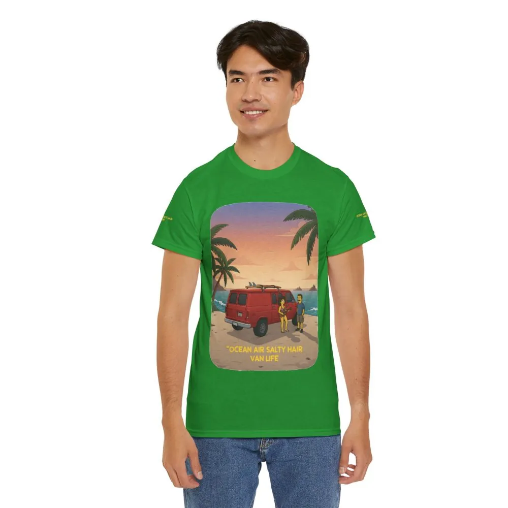 Unisex Heavy Cotton Tee — "Ocean Air Salty Hair Van Life" Design Sitcom-Line