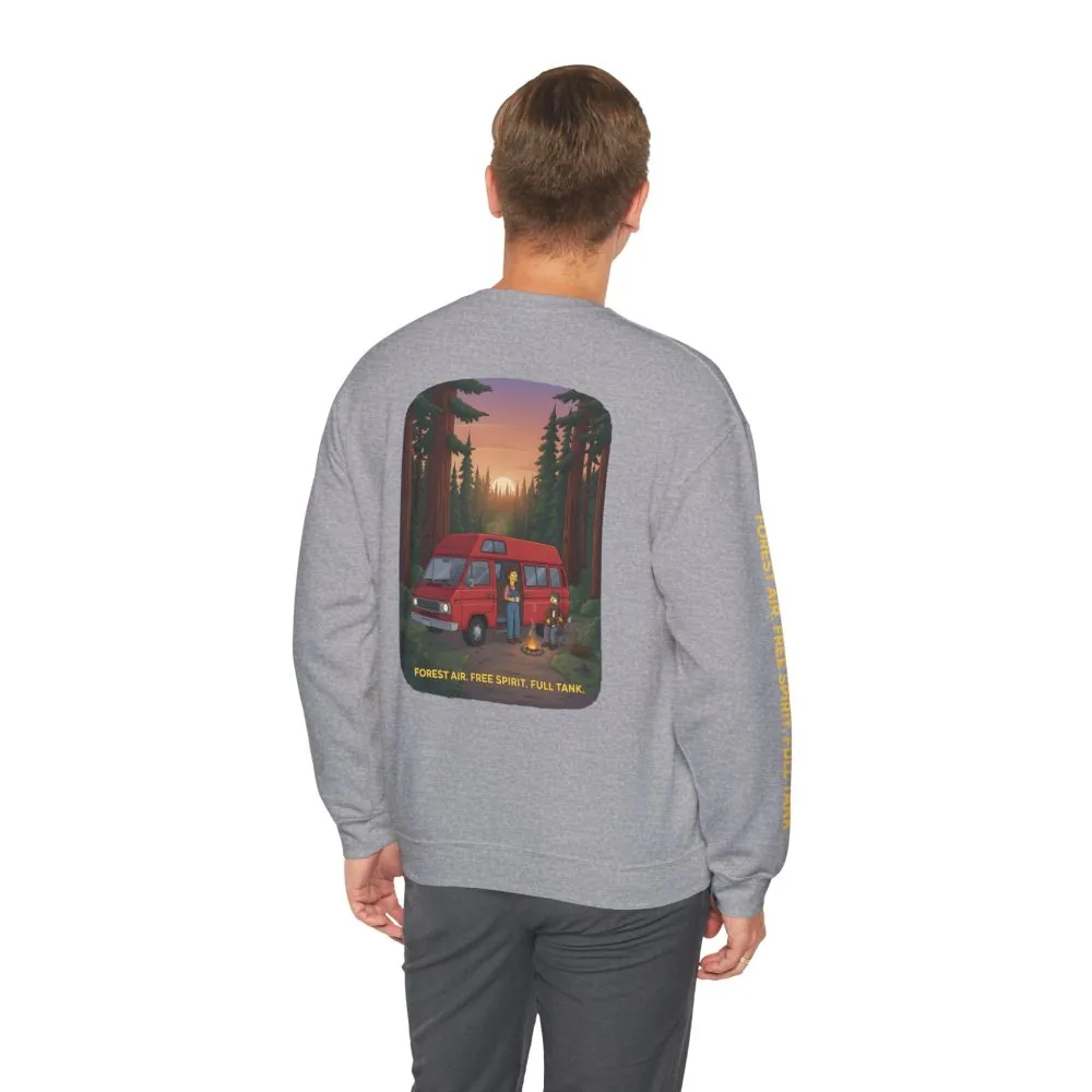 Unisex Heavy Blend™ Crewneck Sweatshirt — "Forest Air Free Spirit Full Tank" Design Sitcom-Line