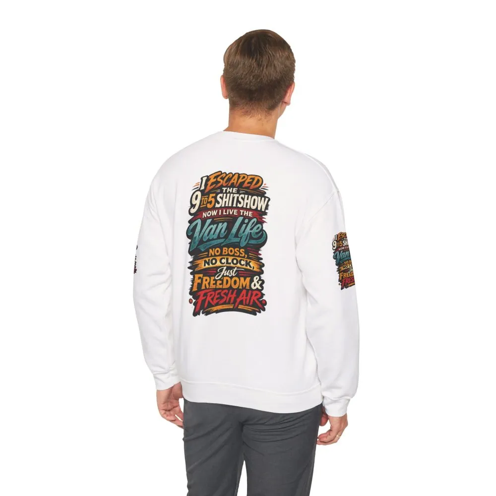 Unisex Heavy Blend™ Crewneck Sweatshirt — "I Escaped The 9 To 5" Design F**K-Line