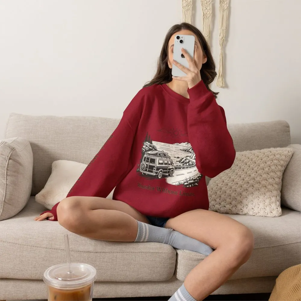 Unisex Heavy Blend™ Crewneck Sweatshirt — "Wander Without Limits" Design Minimal-Line