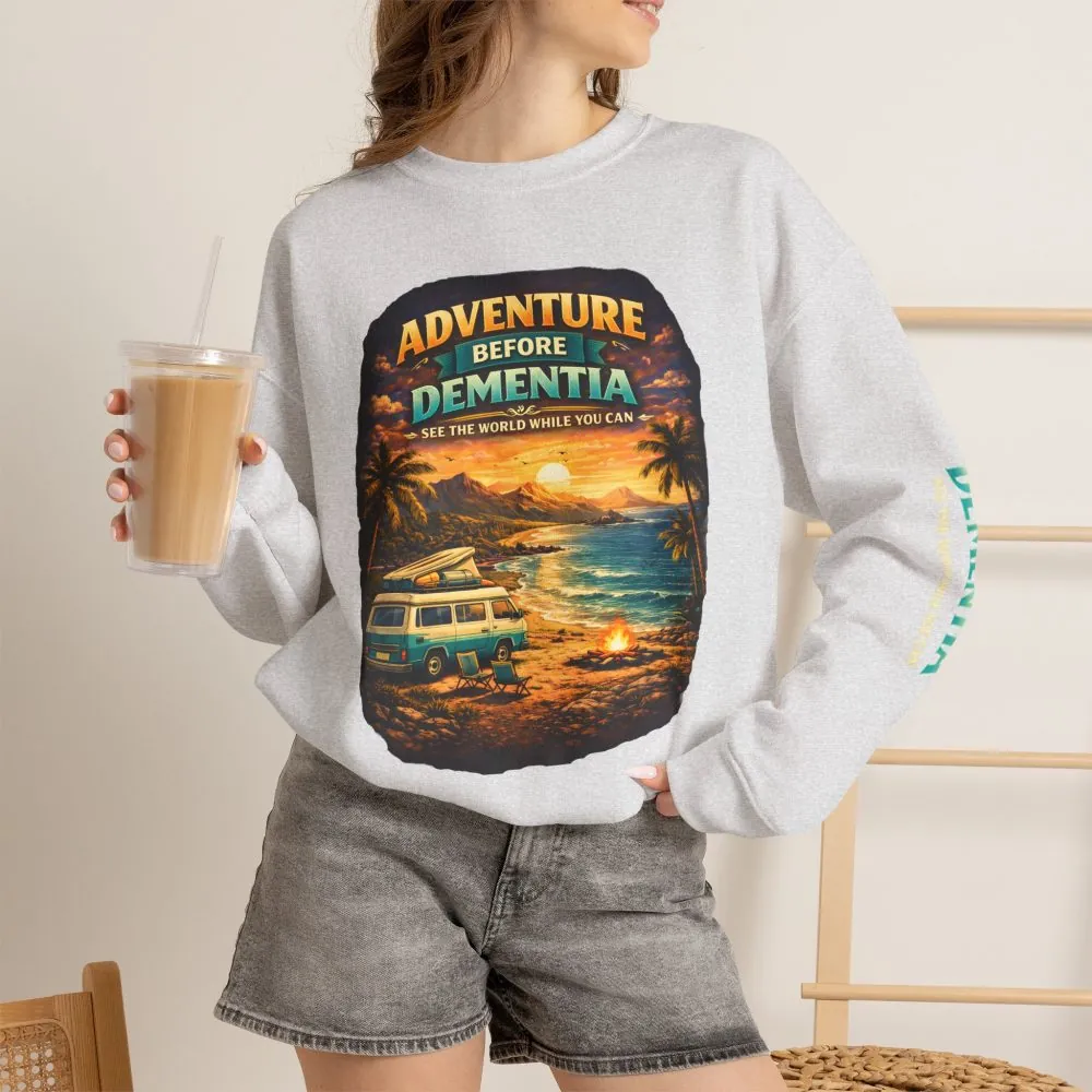 Unisex Heavy Blend™ Crewneck Sweatshirt — "Adventure Before Dementia" Design Scenic-Line