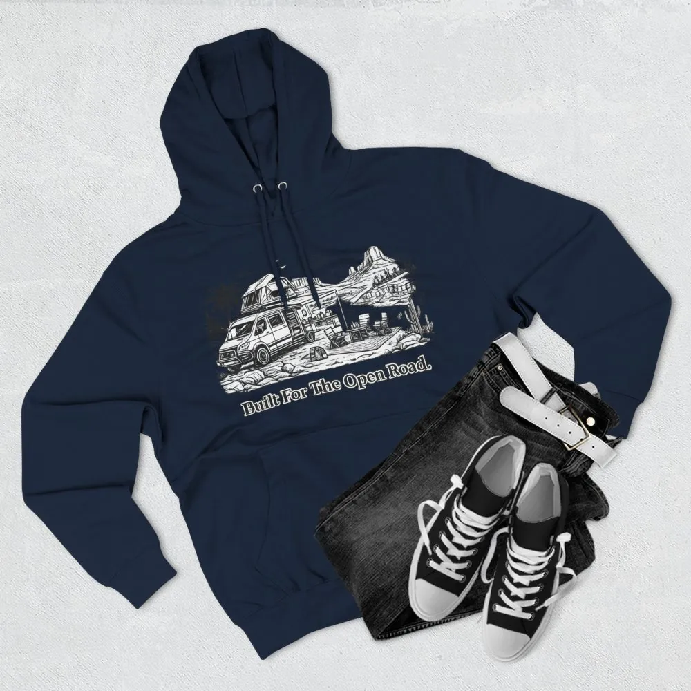 Three-Panel Fleece Hoodie - "Built For The Open Road" Design Minimal-Line