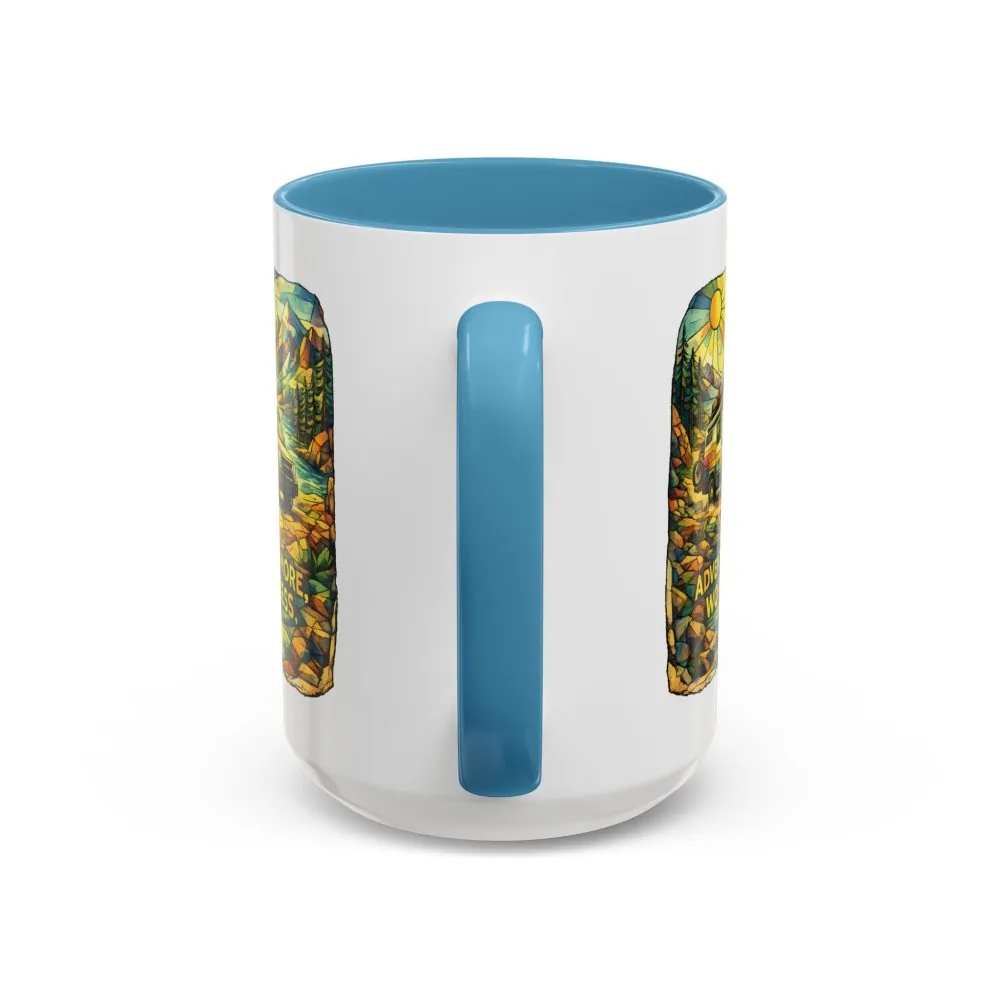 Accent Coffee Mug (11, 15oz) — "Adventure More Worry Less" Design Cubic-Line