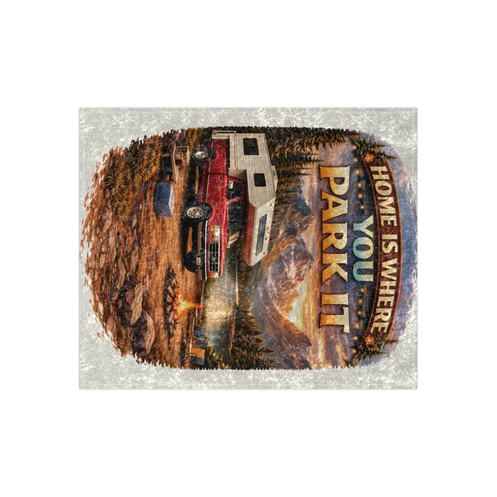 Crushed Velvet Blanket —"Home Is Where You Park It" Design Scenic-Line (Campervan)