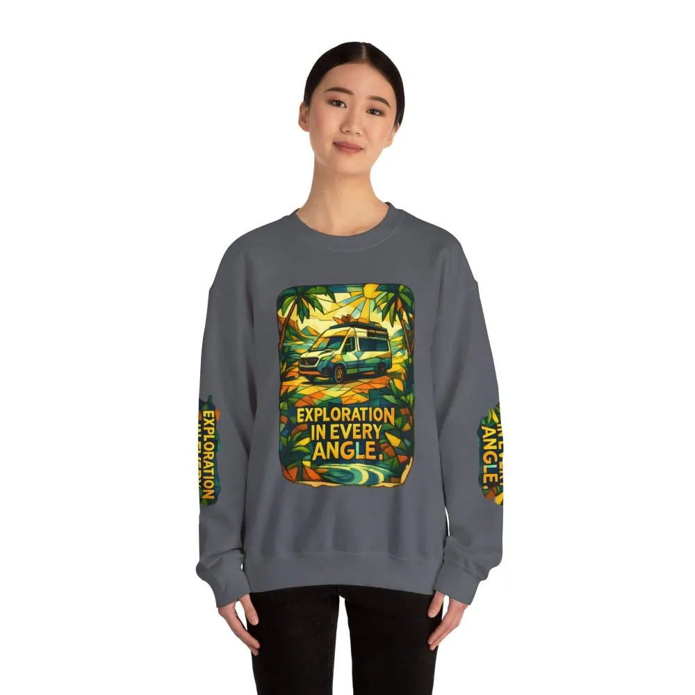 Unisex Heavy Blend™ Crewneck Sweatshirt — "Exploration In Every Angle" Design Cubic-Line