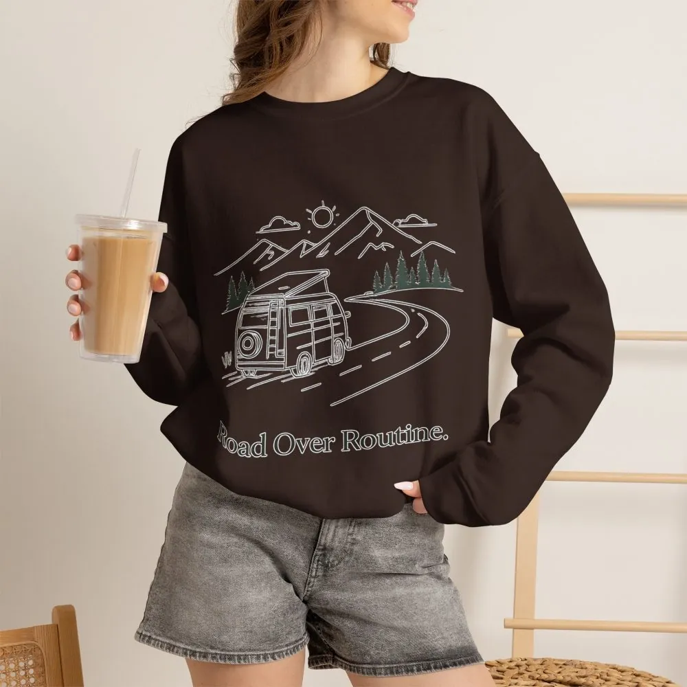 Unisex Heavy Blend™ Crewneck Sweatshirt — "Road Over Routine" Design Minimal-Line
