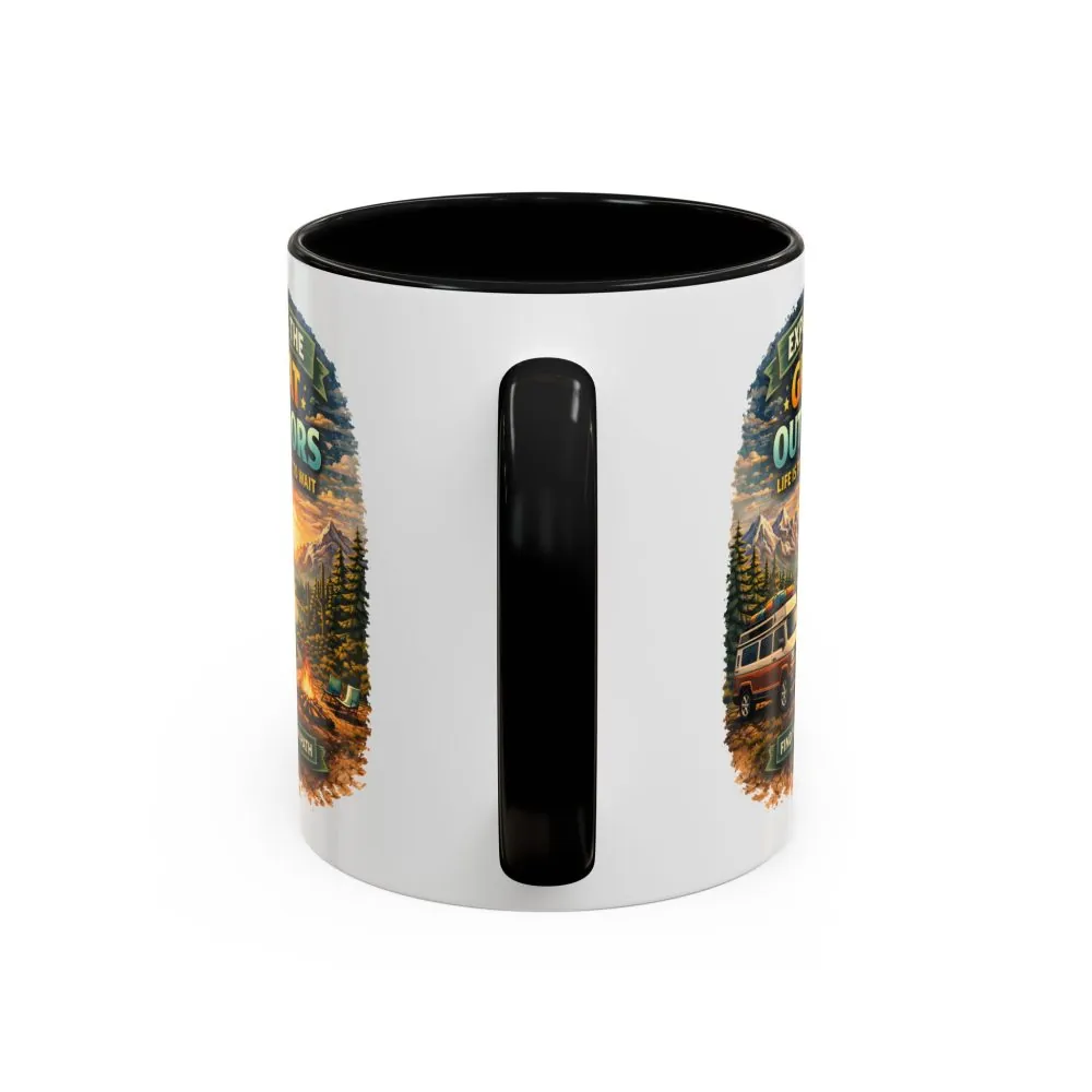 Accent Coffee Mug (11, 15oz) — "Explore The Great Outdoors" Design Scenic-Line