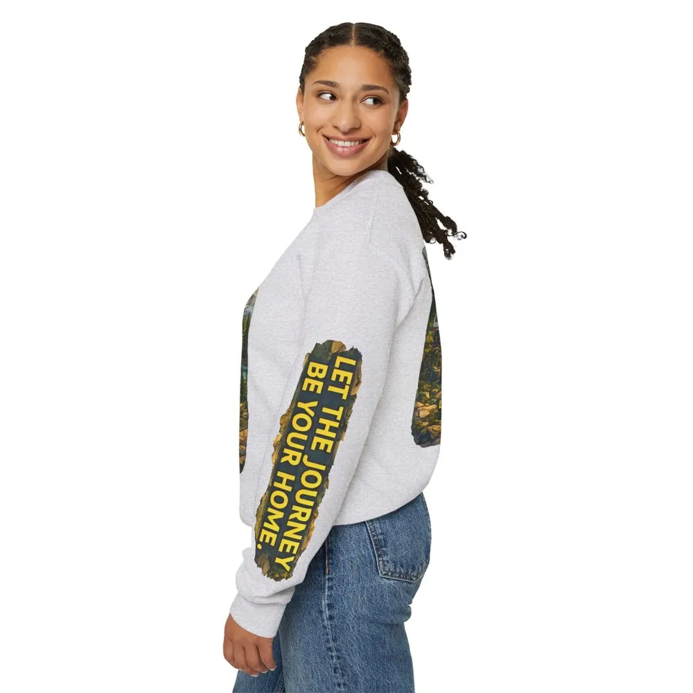 Unisex Heavy Blend™ Crewneck Sweatshirt — "Let The Journey Be Your Home" Design Cubic-Line