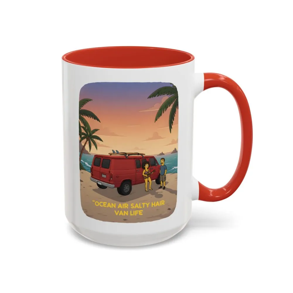 Accent Coffee Mug (11, 15oz) — "Ocean Air Salty Hair Van Life" Design Sitcom-Line