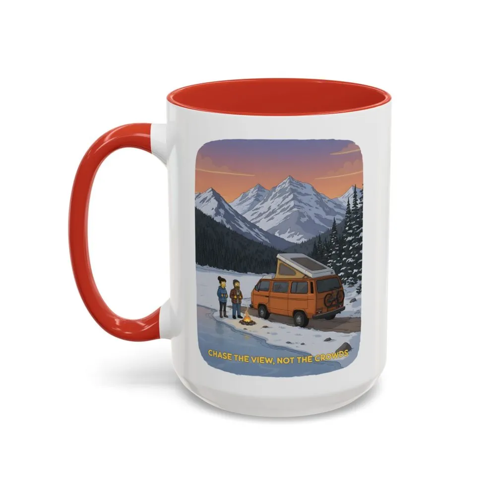 Accent Coffee Mug (11, 15oz) — "Chase The Views-Not The Crowds"" Design Sitcom-Line