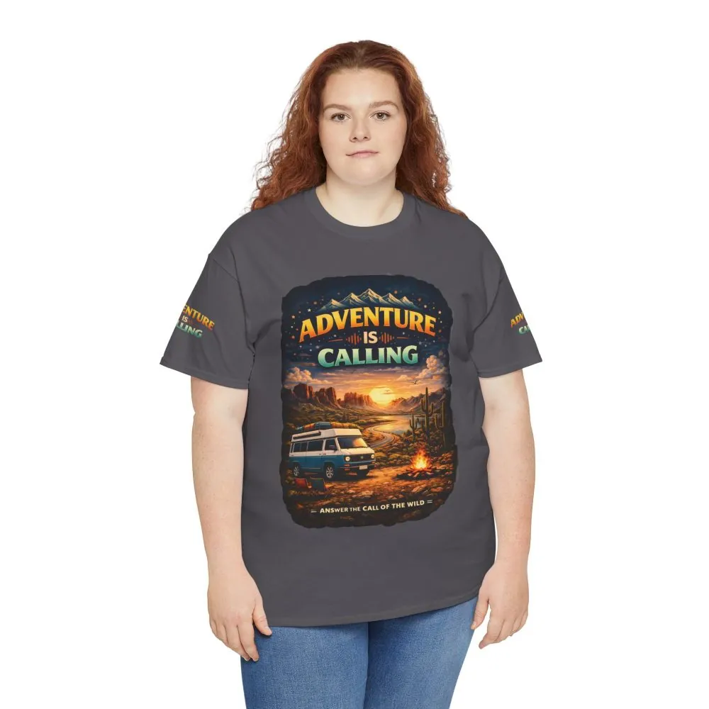 Unisex Heavy Cotton Tee — "Adventure Is Calling" Design Scenic-Line