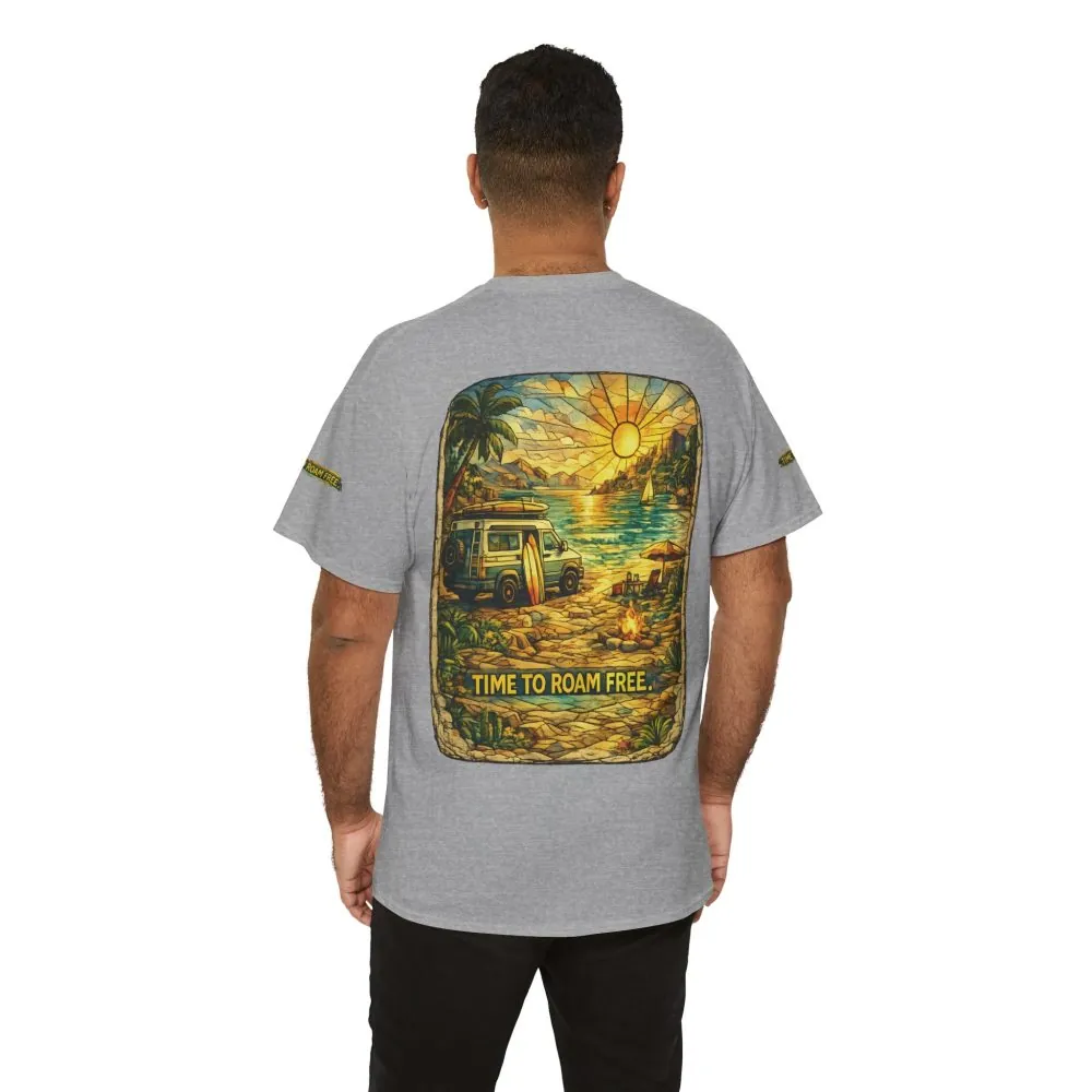 17484095835773620275_2048.jpeg Unisex Heavy Cotton Tee — "Time To Roam Free" Design Cubic-Line
