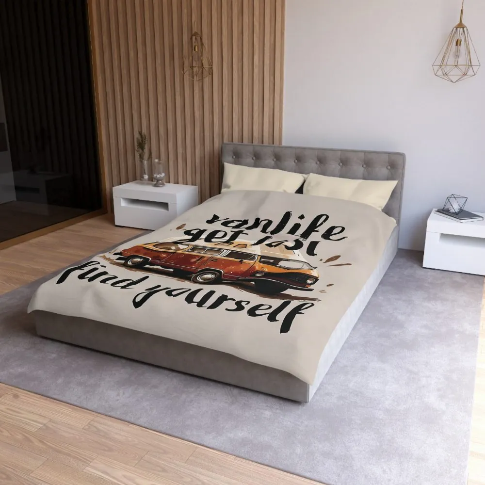 Duvet Cover – “Vanlife Get Lost Find Yourself” Retro Camper Bedding