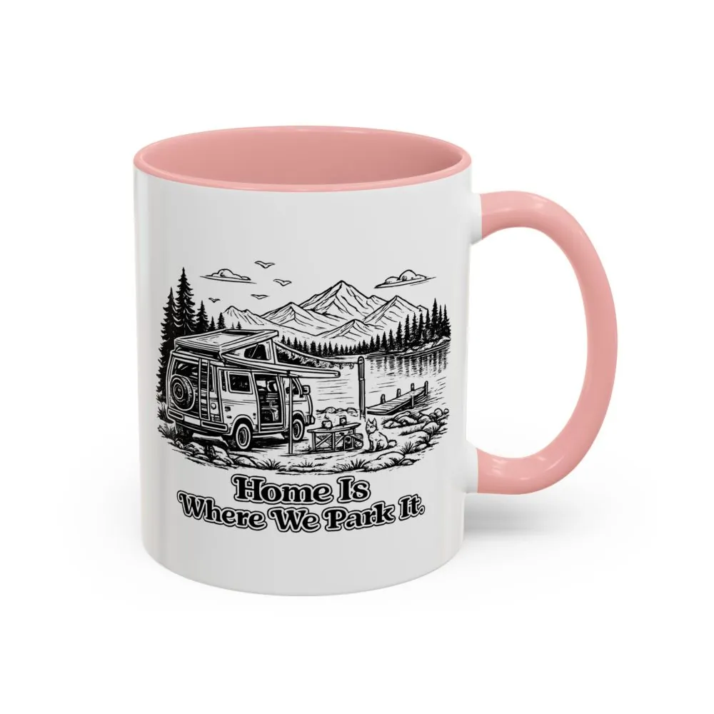 Accent Coffee Mug (11, 15oz) — "Home Is Where You Park It" Design Minimal-Line