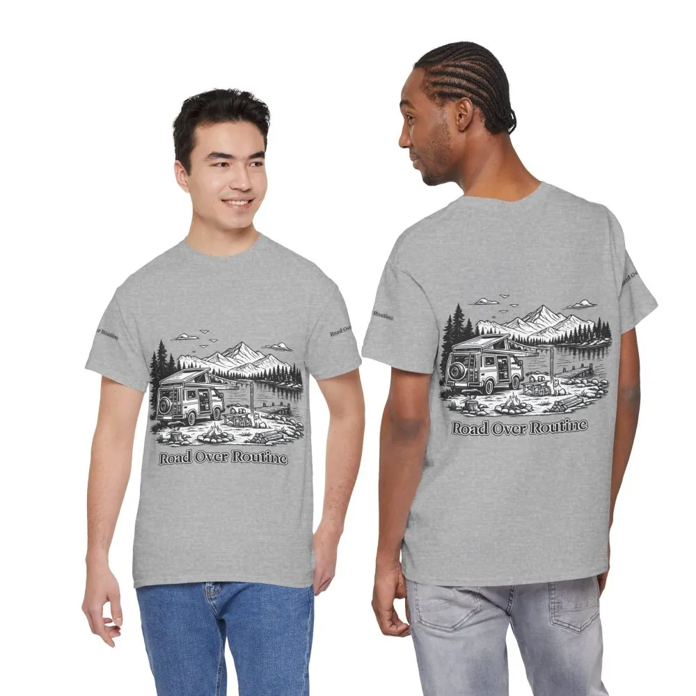 17488491445712965973_2048.jpeg Unisex Heavy Cotton Tee — "Road Over Routine" Design Minimal-Line