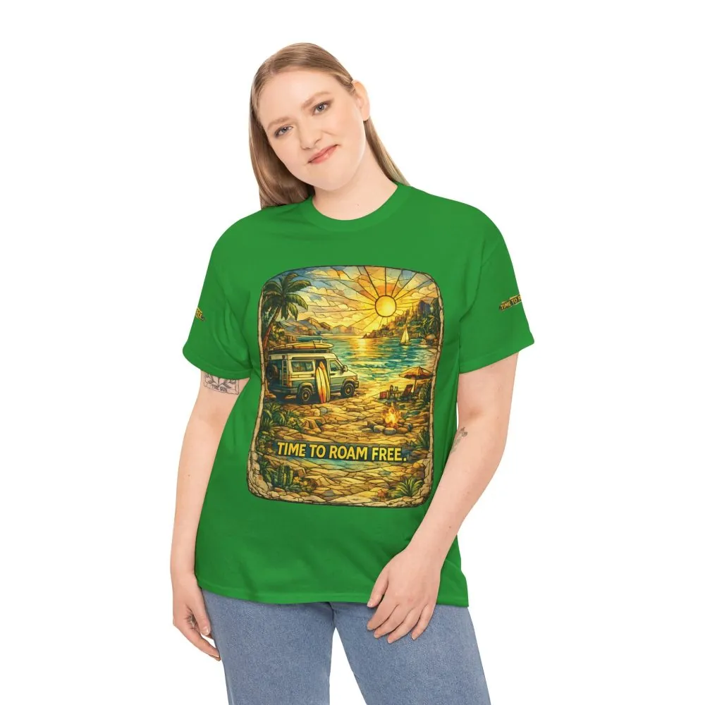 17488714367572383541_2048.jpeg Unisex Heavy Cotton Tee — "Time To Roam Free" Design Cubic-Line