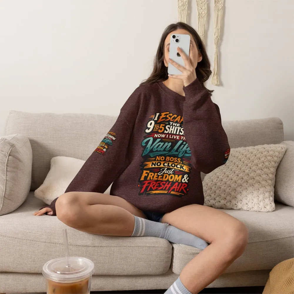 Unisex Heavy Blend™ Crewneck Sweatshirt — "I Escaped The 9 To 5" Design F**K-Line