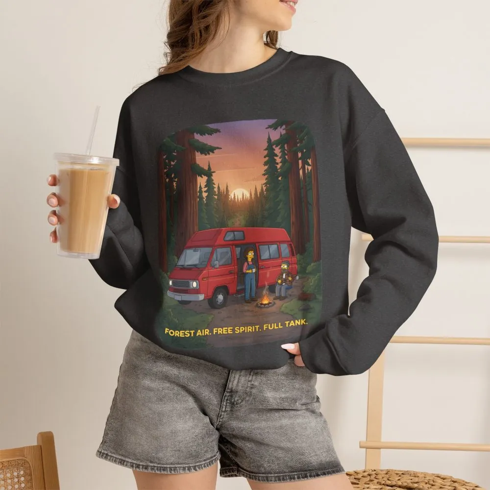 Unisex Heavy Blend™ Crewneck Sweatshirt — "Forest Air Free Spirit Full Tank" Design Sitcom-Line