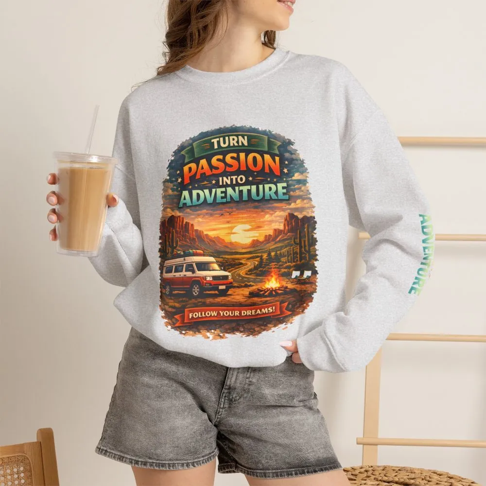 Unisex Heavy Blend™ Crewneck Sweatshirt — "Turn Passion Into Adventure" Design Scenic-Line