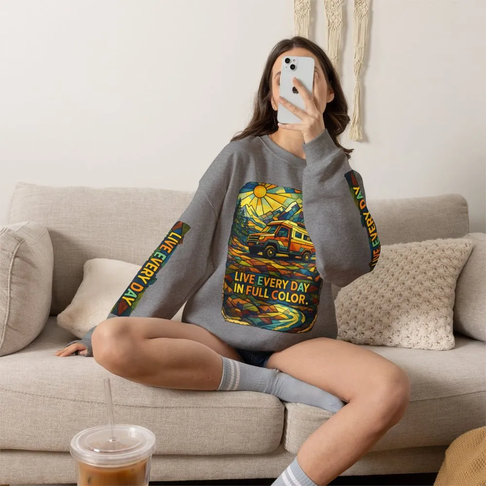 Unisex Heavy Blend™ Crewneck Sweatshirt — "Live Every Day InFull Color" Design Cubic-Line