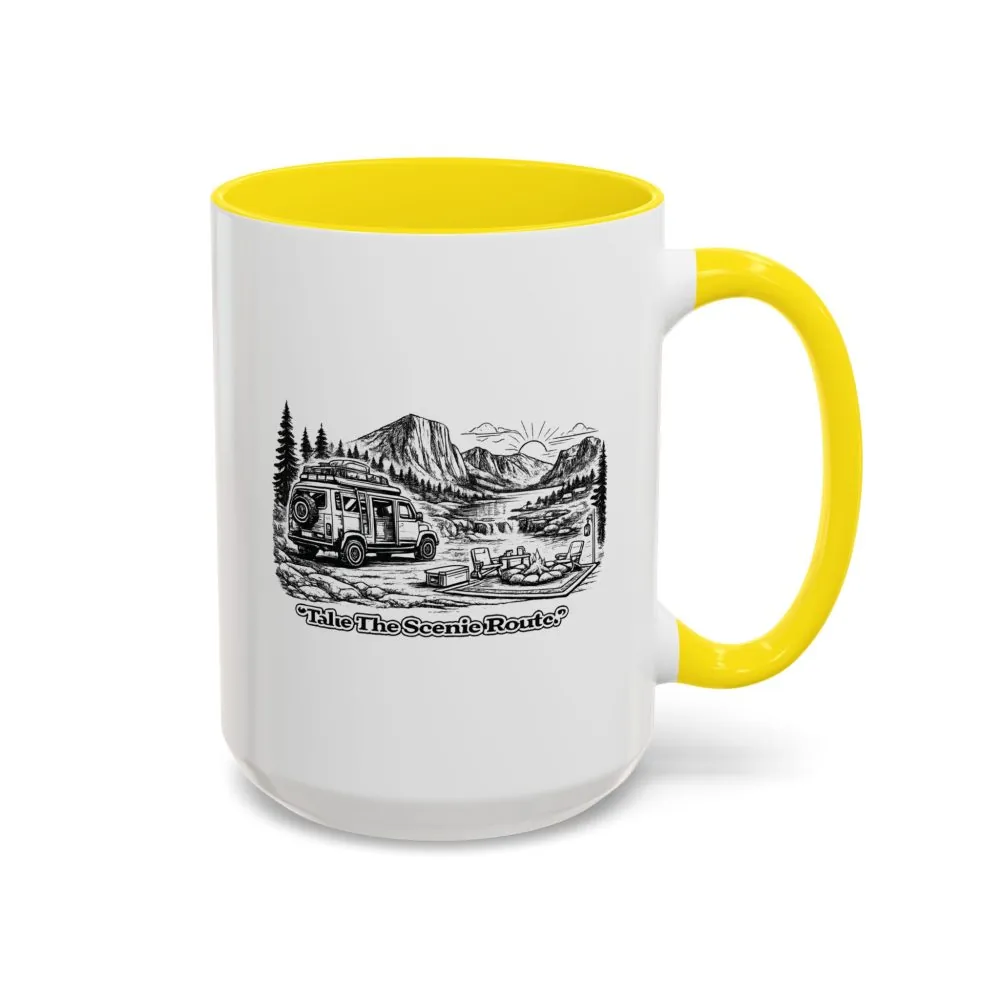 Accent Coffee Mug (11, 15oz) — "Take The Scenic Route" Design Minimal-Line