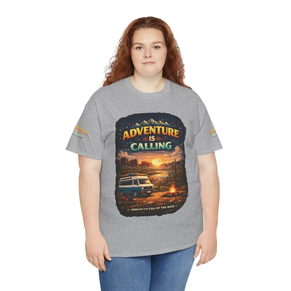 Unisex Heavy Cotton Tee — "Adventure Is Calling" Design Scenic-Line